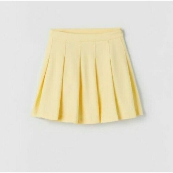 Zara Juniors Girl yellow  Elastic Waist Stretch  Pleated Mini A-Line Skirt 11-12 - Picture 1 of 5